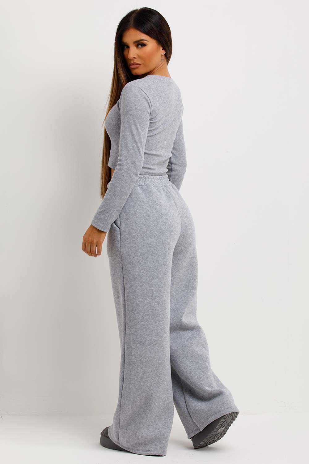 womens wide leg joggers and top loungewear co ord set