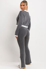 Jumper And Trousers Loungewear Set With Contrast Stripe Split Detail Grey