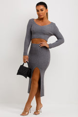 knitted crop jumper and maxi skirt co ord set