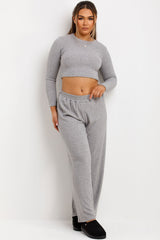 wide leg trousers and long sleeve crop top co ord loungewear set casual outfit womens zara co ord