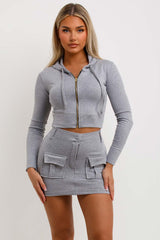 cargo mini skirt bandeau top crop hoodie three piece set summer festival holiday outfit