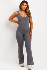 grey booty lifting jumpsuit with flared legs