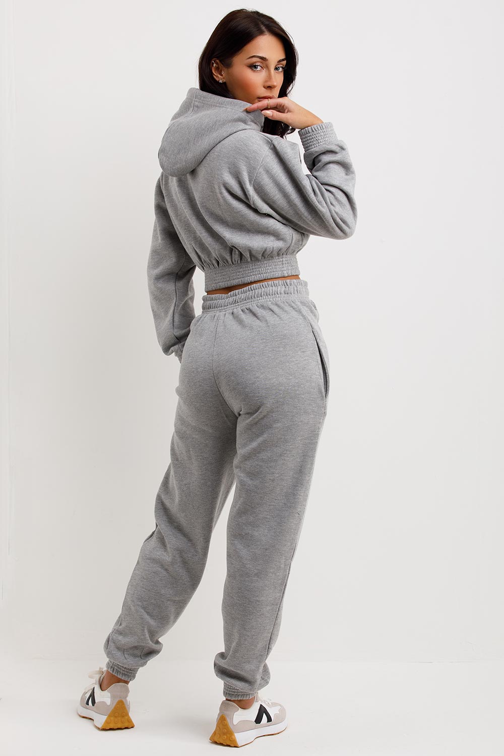 womens tracksuit crop hooded sweatshirt and joggers co ord set