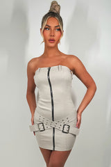 woven bandeau dress with cross belt 