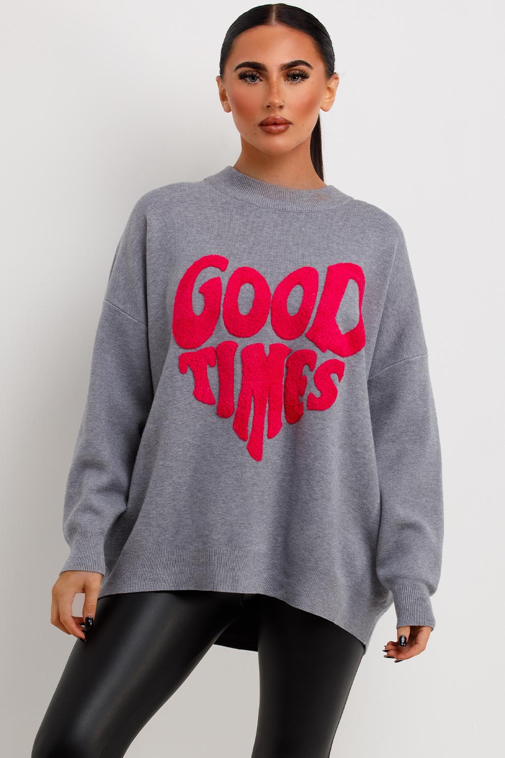 knitted jumper with good times towelling