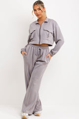 womens loungewear set crop zip up sweatshirt and joggers trousers co ord zara womens uk