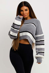 womens knitted jumper cropped striped