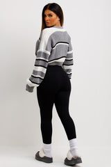 crop knitted oversized jumper with stripes
