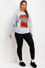 womens cherry leopard print jumper sweatshirt