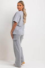 womens grey loungewear wide leg trousers and t shirt co ord set