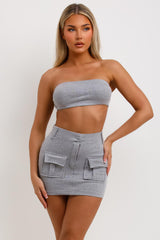 bandeau crop top mini cargo skirt three piece hoodie set summer festival holiday outfit