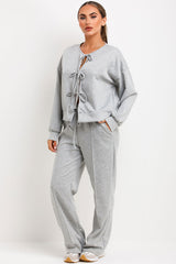 tie front long sleeve loungewear set womens matching outfit