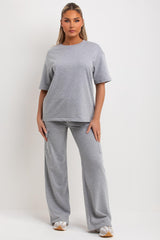 womens wide leg trousers and t shirt co ord loungewear set