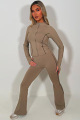 womens lululemon flare high rise pants and zip up sports jacket two piece co ord set beige sale styledup