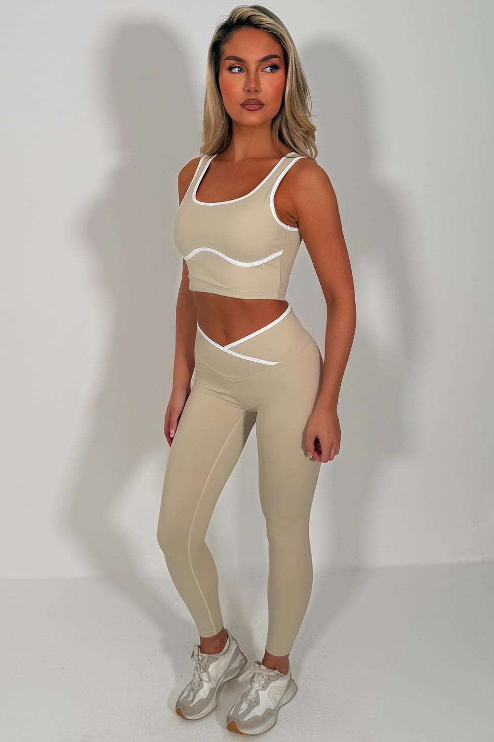 womens lululemon cross over waist yoga leggings and top two piece activewear pilates outfit set styledup uk