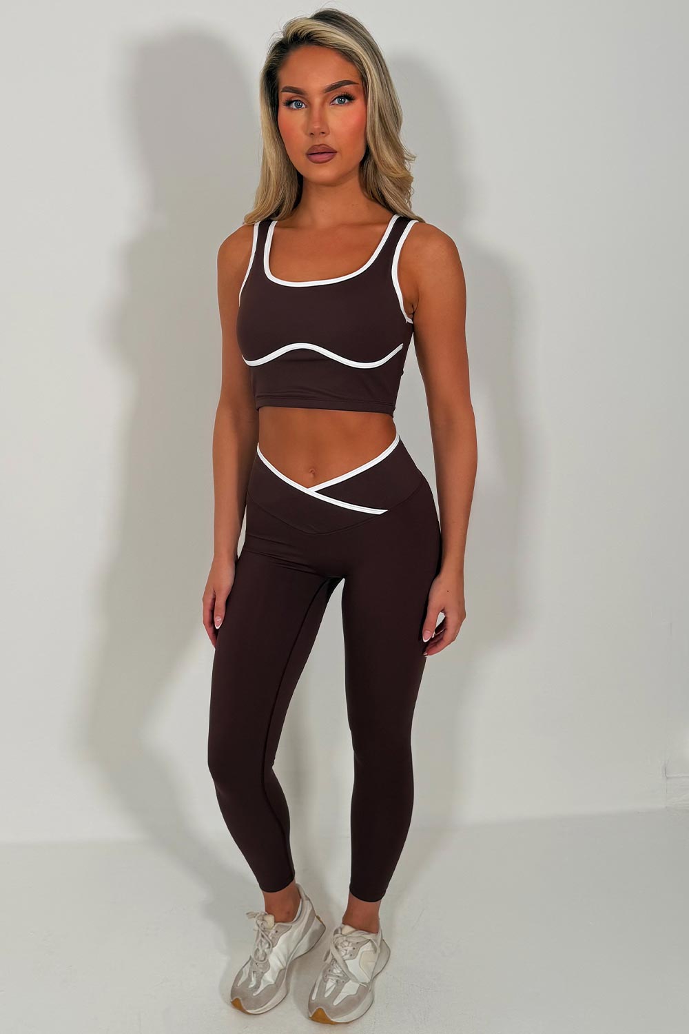 womens lululemon cross over waist yoga leggings and top two piece activewear pilates outfit set styledup uk