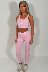 womens lululemon cross over waist yoga leggings and top two piece activewear pilates outfit set styledup uk