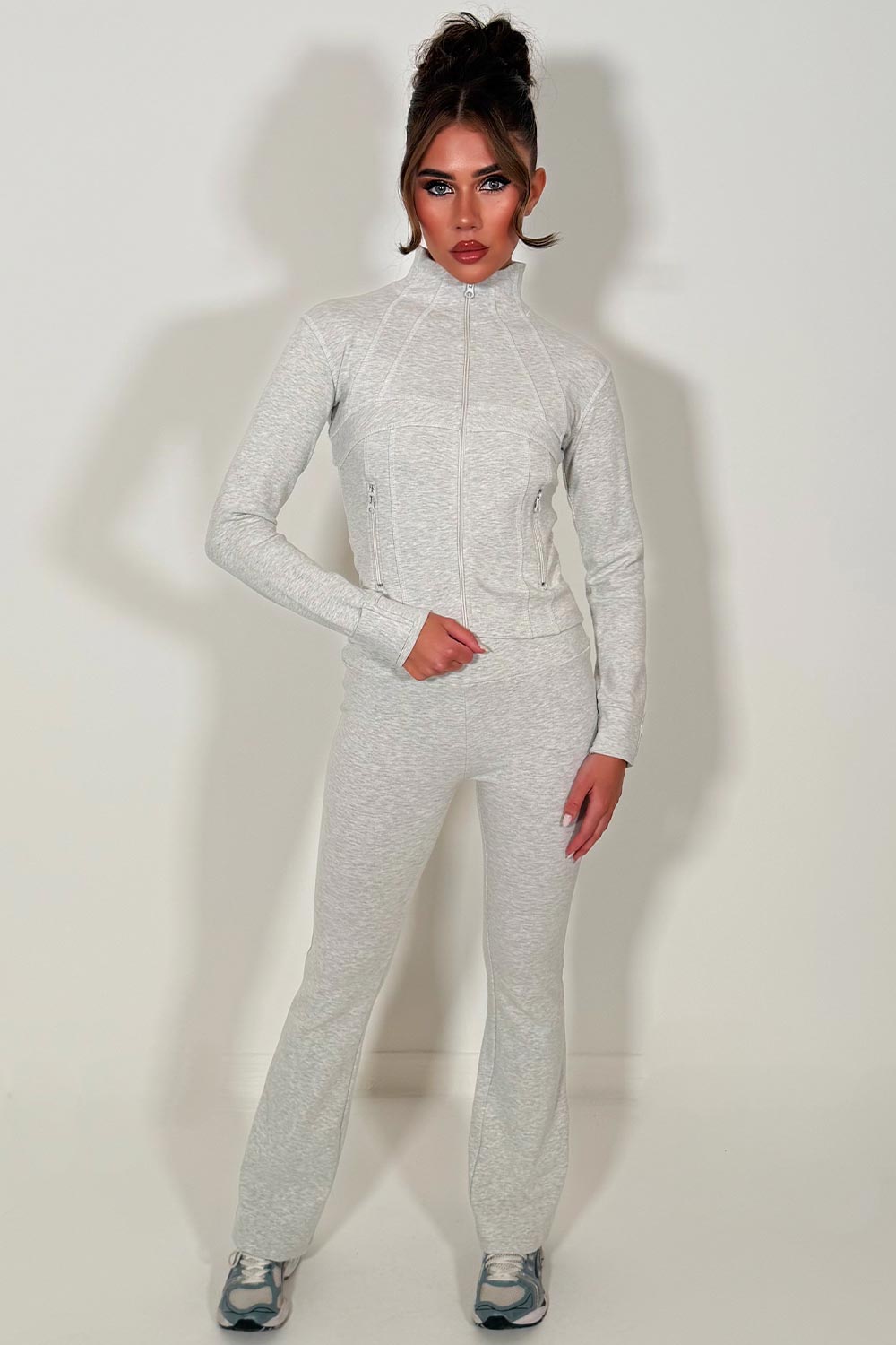 alo sports jacket and flare trousers two piece tracksuit set womens uk 