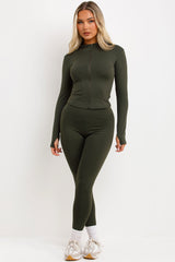 womens zip up sports jacket and leggings two piece set lululemon activewear gym co ord