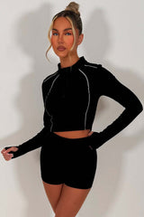 womens 1/2 zip sports top and scrunch bum gym shorts two piece co ord set alo yoga styledup uk