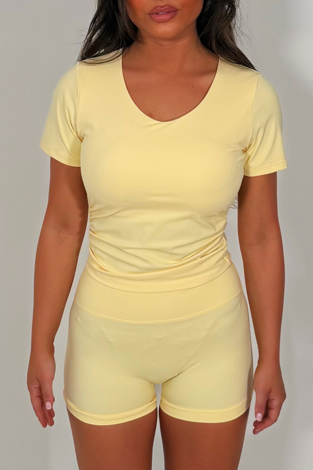 womens alo yoga shorts and crop top co ord set styledup uk
