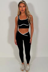 cross over waist yoga leggings and top two piece activewear set for pilates yoga activewear co ord black styledup