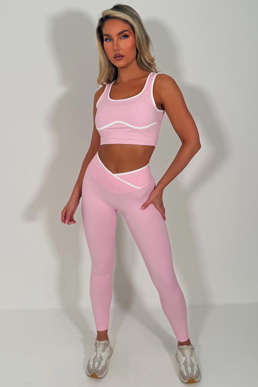 womens lululemon cross over waist yoga leggings and top two piece activewear pilates outfit set styledup uk