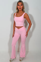 womens v waist ruched front flare yoga pants and top two piece co ord activewear gym set grey lululemon uk sale 