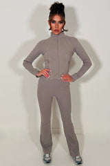 womens zip up sports jacket and flare trousers two piece tracksuit gym set alo uk 