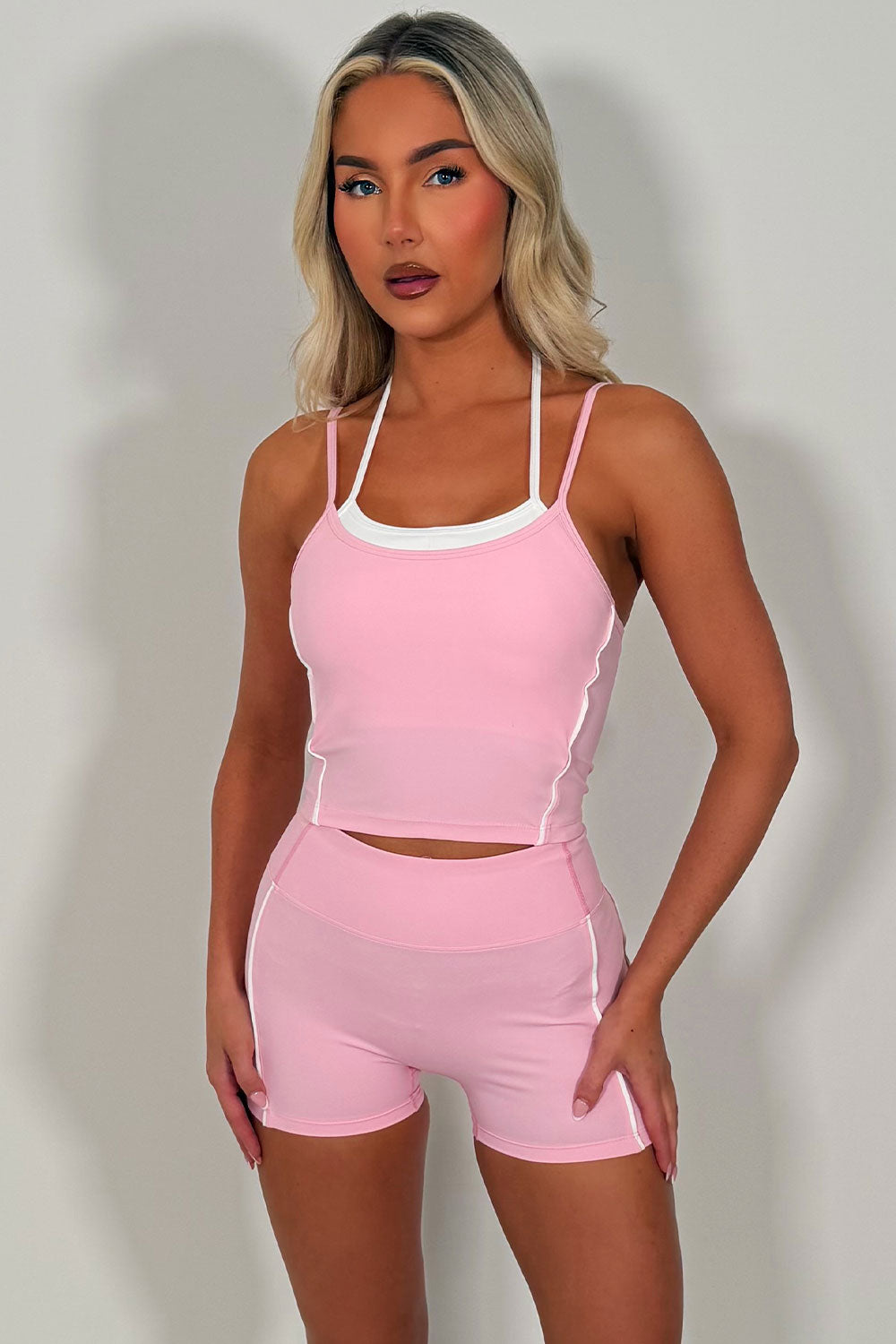 womens summer shorts and crop top co ord set airport outfit styledup