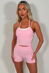 womens summer shorts and crop top co ord set airport outfit styledup
