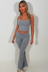 v waist compression high rise yoga leggings and matching crop top two piece set grey lululemon uk sale 