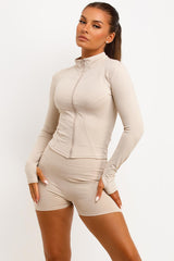 zip up sports jacket and scrunch bum shorts two piece set skims uk