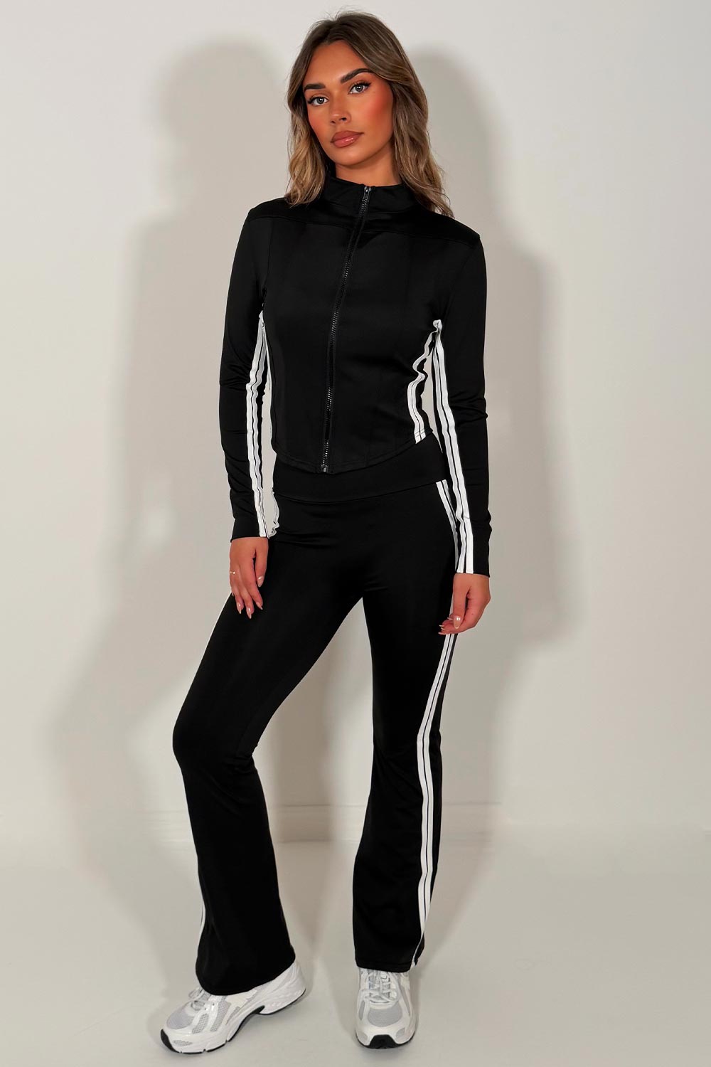 womens lululemon flare trousers and sports track jacket two piece matching co ord set styledup