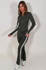 womens lululemon flare trousers and sports track jacket two piece matching co ord set styledup