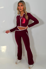 zip up sports jacket and scrunch bum flare pants 3 piece set matching outfit gym activewear styledup