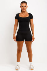 butt lift ruched high waist gym shorts and square neck short sleeve top two piece co ord set womens lululemon uk