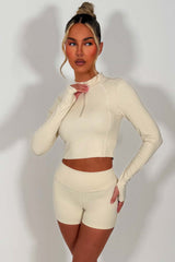 womens 1/2 zip sports top and scrunch bum gym shorts two piece co ord set alo yoga styledup uk