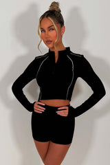 gym shorts and half zip top two piece set alo yoga women