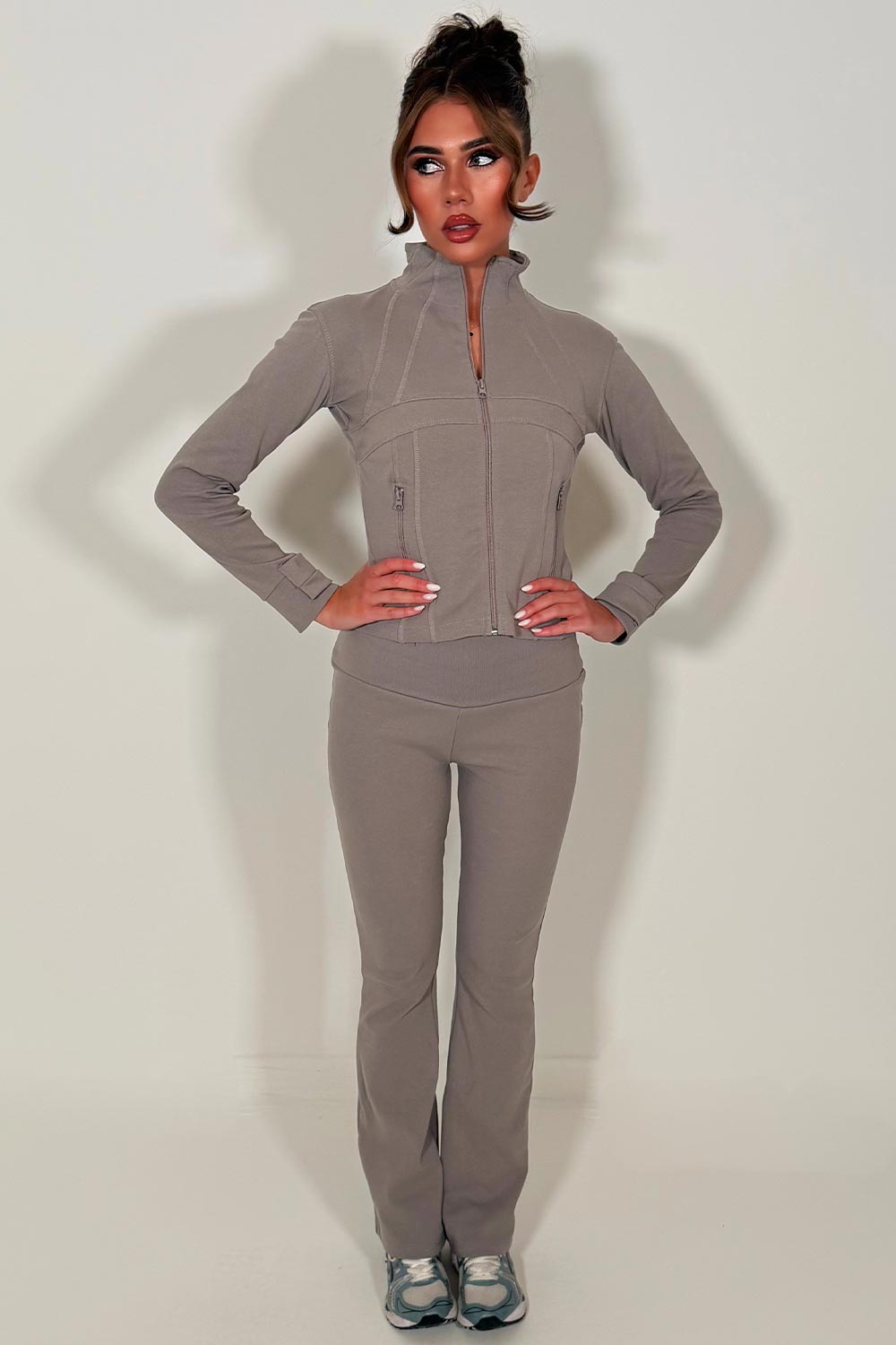 alo sports jacket and flare trousers two piece tracksuit set womens uk 