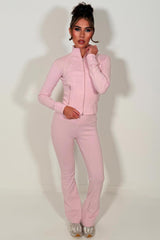 womens alo sports zip up jacket and flare trousers two piece tracksuit set styledup 