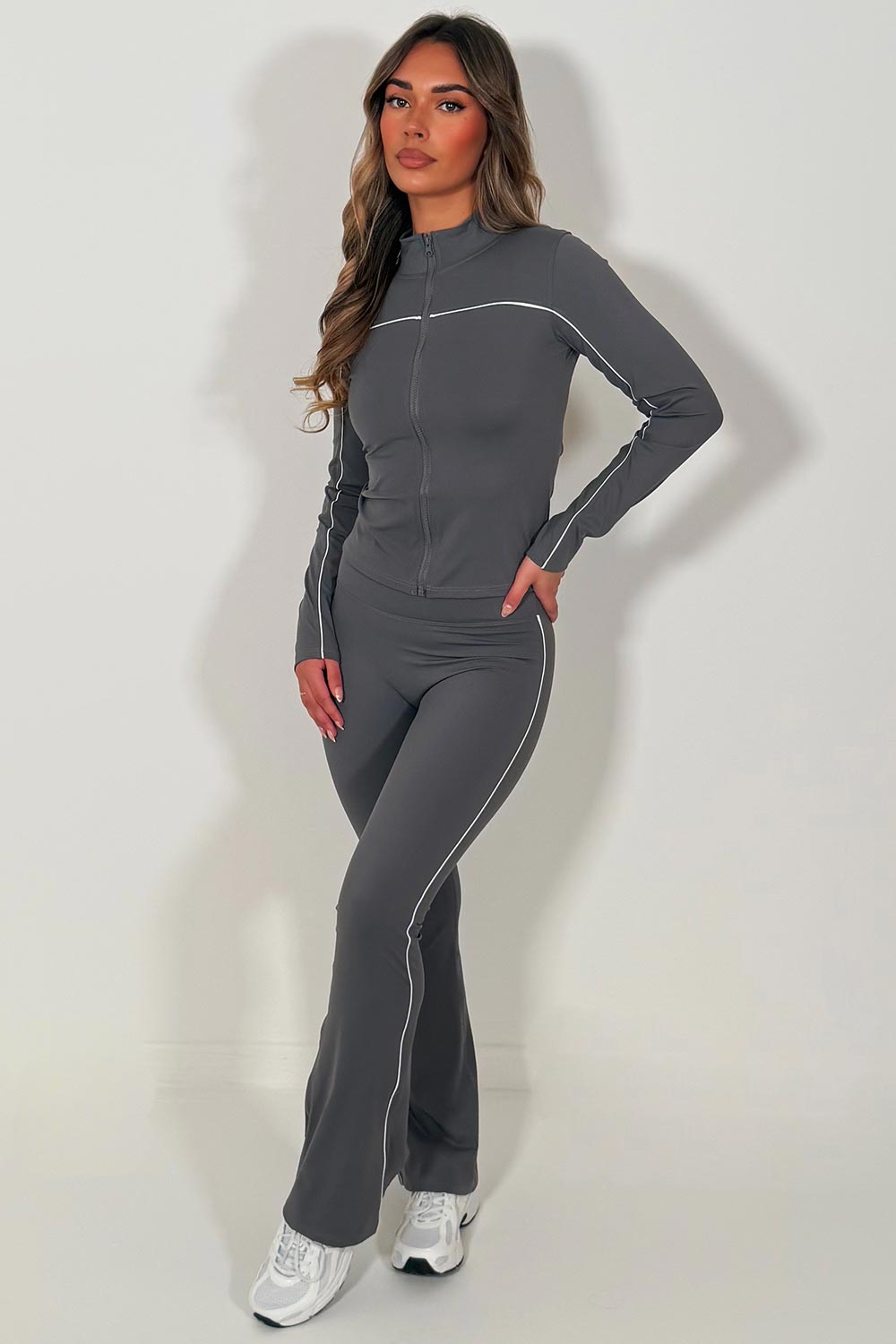 Flare Pants & Sports Track Jacket Co Ord Set Grey