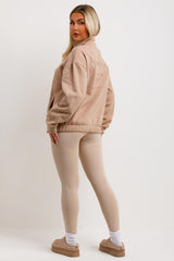 elasticated hem sweatshirt with half zip manhattan embroidery womens