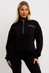 womens half zip sweatshirt with manhattan embroidery