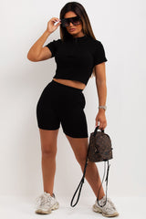rib high waisted shorts and crop top co ord