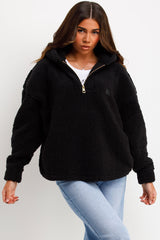 womens hlaf zip teddy bear fleece sweatshirt styled up