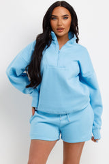 womens shorts and half zip sweatshirt tracksuit set