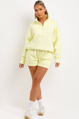 womens lemon summer tracksuit sweatshirt with half zip and shorts lounge set