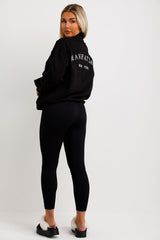 womens half zip sweatshirt with elasticated hem and manhattan new york embroidery