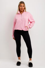 womens sweatshirt jumper with half zip elasticated waist hem manhattan new york embroidery 